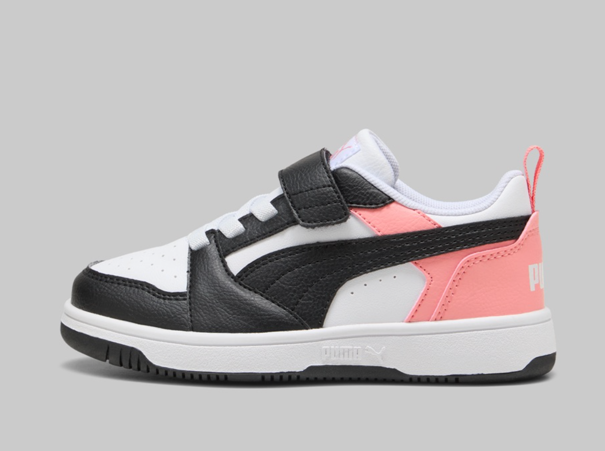 Tenis Puma Rebound v6 Lo AC + PS Blanco Negro Rosa 39741924 Junior
