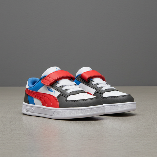 Tenis Puma Caven 2.0 Bloc AC + Inf 394463 04 Gris Azul Rojo Bebe